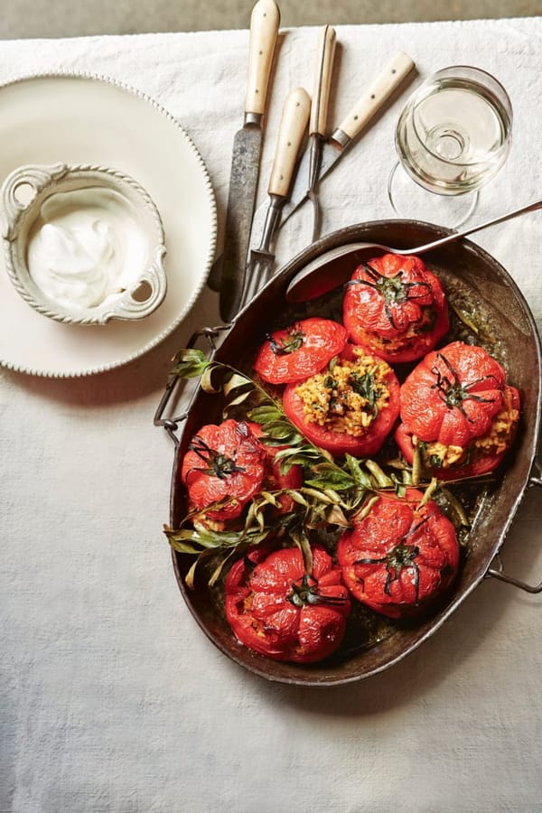 Tomaten met linzen rijst, saffraan en venkel